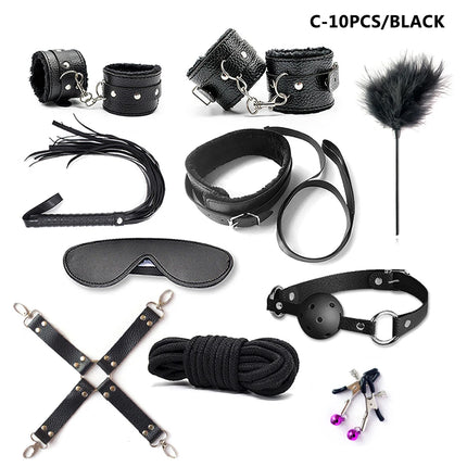 BDSM Kits Sex Bondage Set Handcuffs Gag Whip Nipple Clamps Erotic Sex Toys for Women Couples Adult Sex Shop Anal Butt Plug Tail