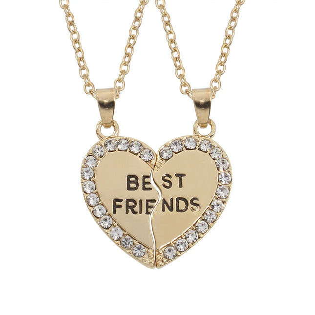 Unisex New 2 Pcs Heart Shape Best Friends Couple Necklaces Crystal Bff Friendship Forever Charm Jewelry For Girls Gifts