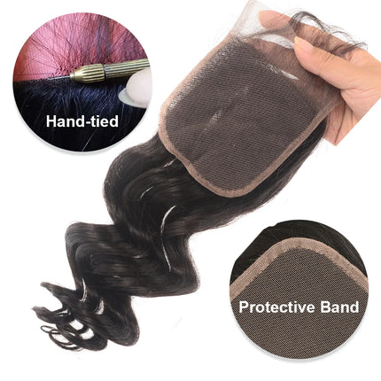Beaufox Brazilian Loose Wave Closure Remy Human Hair Lace Closure 4*4 Free Part Can Be Bleached