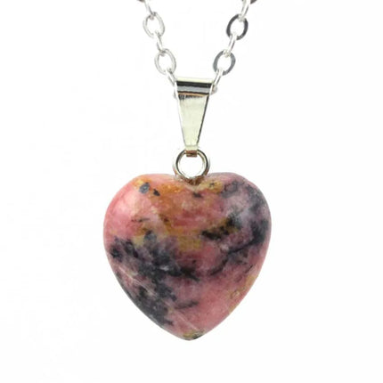 KFT Natural Rose Crystal Quartz Stone Heart Love Pendant Healing Amethyst Aquamarine Chakra Reiki Necklace Mother's Day Gifts