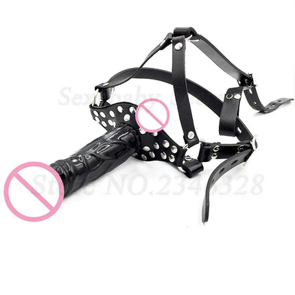 Double-Ended Dildos Gag Strap On Open Mouth Dong Plug PU Leather Harness Realistic Cock Bondage Adult Games Sex Toys For Couples