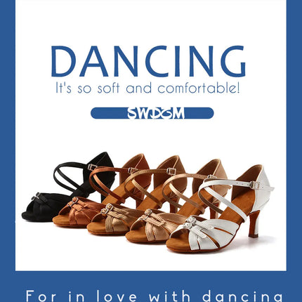 SWDZM Ballroom Women Latin Dance Shoes Modern Pole Dance Shoes Salsa Tango High Heel Adjustable Latin Shoes For Girls Ladies