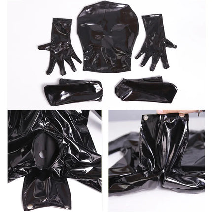 Sexy Shiny Bodysuit Men Full Body Cover PU Latex Waterproof U Convex Pouch Jumpsuit Sexy Lingerie Tight Gay Wear With Glove M115