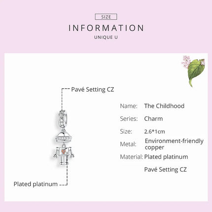 WOSTU Family Heart Charm High heels Mirror Makeup Pendant Bee Boy & Girl Charm Dreamcatcher Beads Jewelry Making Copper Zircon