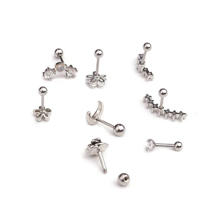 1PC Gold/Silver Color New Design Cz Curved Bar Cartilage Earring Conch Piercing Helix Stud Ear Piercing Jewelry