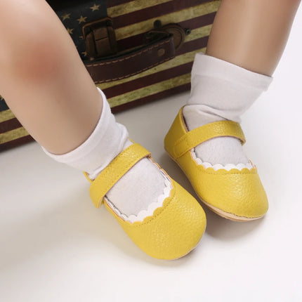 VALEN SINA  Newborn Baby Shoes Yellow Baby Girl Shoes Girl Classic Bowknot Sole Anti-slip PU Shoes First Walker Toddler Shoes