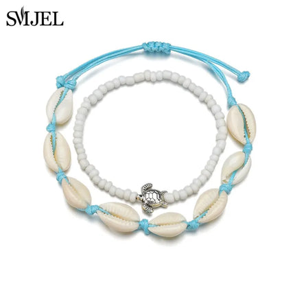 SMJEL Bohemian Shell Anklets for Women Handmade Woven Natural Shell Foot Jewelry Summer Beach Barefoot Bracelet ankle on Leg