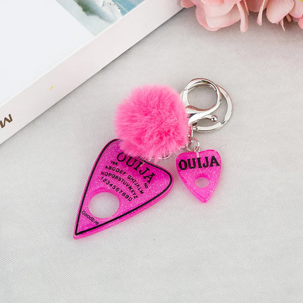 1PC Women Ouija Planchette Keychain Resin Pompom Charms Handbag  Keyring With Puffer Ball Punk Board Crafts