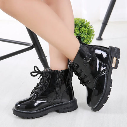 New Children Shoes Boots for Children Size 21-37 Boots for Girl PU Leather Waterproof Winter Kids Snow Shoes Girls Boots