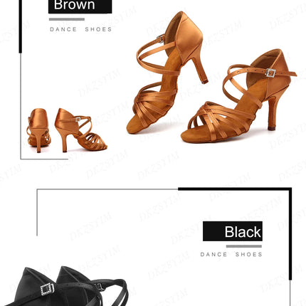 DKZSYIM Latin Dance Shoes Women High Heel Silk Dance Shoes lady Soft Bottom Dance Shoes heeled 8cm Girls Salsa Ballroom Shoes