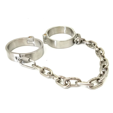 Stealth Lock Metal Stainless Steel Oval Fetters Anklet Cuffs With Detachable Chain Bondage Shackles Adult Restraint BDSM Sex Toy