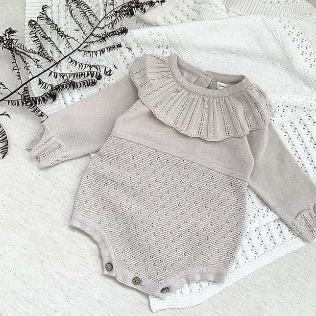 Baby Girls' Romper Autumn Newborn Knitted Romper Ruffle Long Sleeve Newborn Baby Clothes Infant Baby Jumpsuits Girl Overall