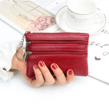 Women Men Leather Coin Purse Wallet Clutch Double Zipper Small Change Soft Bag Mini Card Cash Holder Dollars Pocket