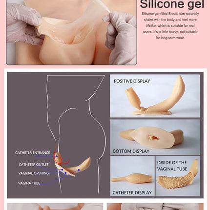 Natural Fallen Silicone Breasts Women Silicone Body Suit Fake Boobs tit Crossdresser Transgender Drag Queen Liquid latex catsuit