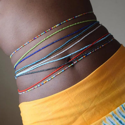 2 Pcs Sexy Summer Waist Bead Chains African Belly Beads Colorful Beach Bikini Body Belly Chain Elastic Jewelry for Women Girls