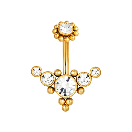 Zircon Golden Belly Button Rings Stainless Steel Piercing 14G 1.6mm 10mm Navel Bar Body Jewelry Men Women Sexy Beach Accessories