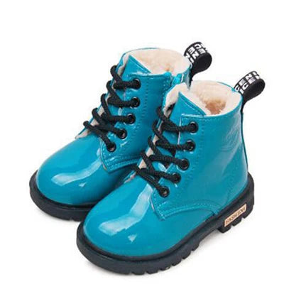 New Children Shoes Boots for Children Size 21-37 Boots for Girl PU Leather Waterproof Winter Kids Snow Shoes Girls Boots