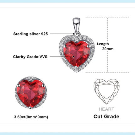 JewelryPalace Heart Love 3.6ct Created Ruby 925 Sterling Silver Pendant Necklace for Women No Chain Fashion Fine Jewelry Gift