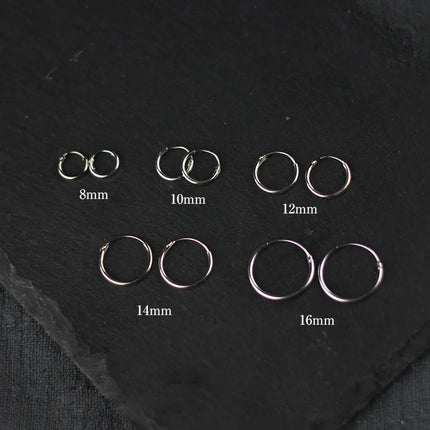 1 pair 2mm Thin Circle Silver color Small Hoops Earring Stainless Steel Anti-allergic Ear Bone Buckle Earring Gothic Ear Jewelry