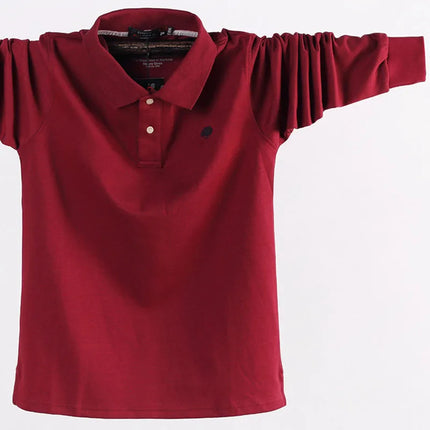 2025 New Men's POLO Shirt, Men's Business Casual, Cotton, Autumn, Long-Sleeved, Large Size Lapel POLO Shirt, Large Size 6XL 7XL