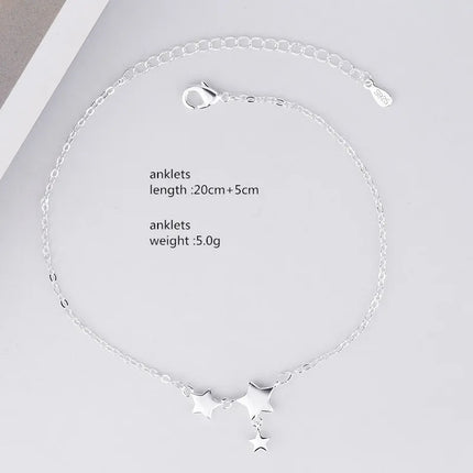 Buyee 925 Sterling Silver Female Simple Anklet Chain Foot Legs Anklet for Women Fashion Star Fine Jewelry Anklets Chain