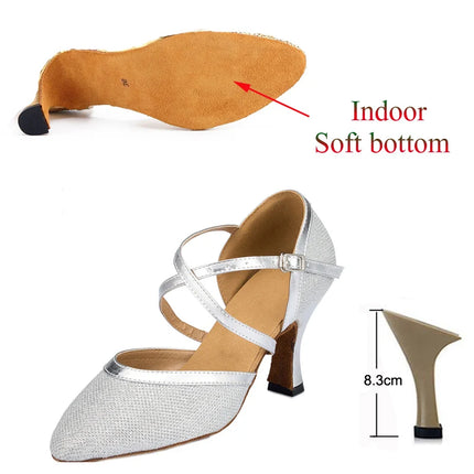 New Latin Shoes Tango Salsa Ballroom Party Women's High Heels Champagne Black Silver Wedding Women's Shoes Summer Sandals