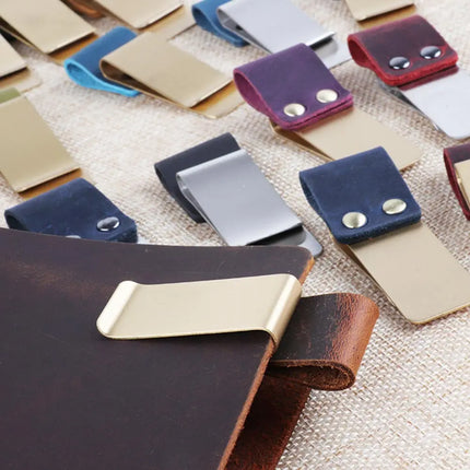 Metal Leather Pen holder Brass and Stainless steel Pencil clip for Genuine Leather notebook Journal diary
