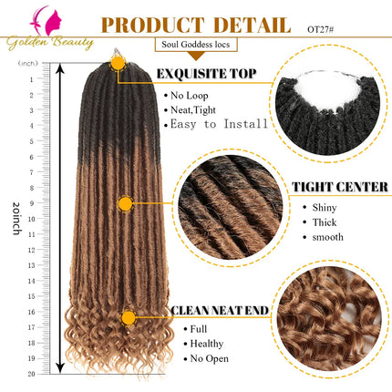 Soul Goddess Faux Locs Crochet Braids Hair Soft Natural Synthetic Braids Dreadlocs 20" 18Strands/Pack With End Curly Extensions