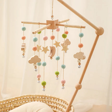 Baby Toy Wooden Mobiles Bed Bell Moon Clouds Rattle For Newborn Developing Diy Accessories Crib Holder Arm Brackets Gifts Rattle