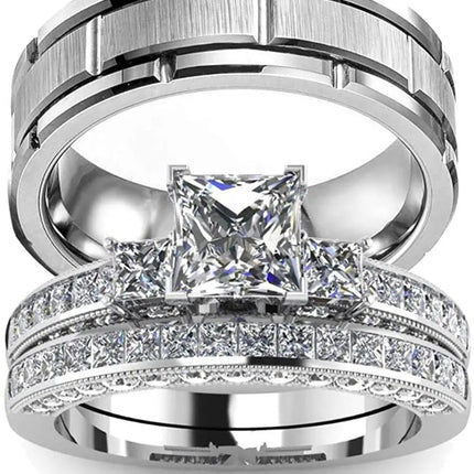 2023 Couple Rings Women Exquisite Rhinestones Zirconia Rings Set Simple Stainless Steel Men Ring Fashion Jewelry For Lover Gifts