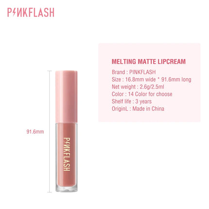 PINKFLASH Lipgloss Matte Lipstick Soft Moisturizing Red Nude Pink Melting Lip Cream Waterproof Makeup Not Fade Lip Gloss Liptint