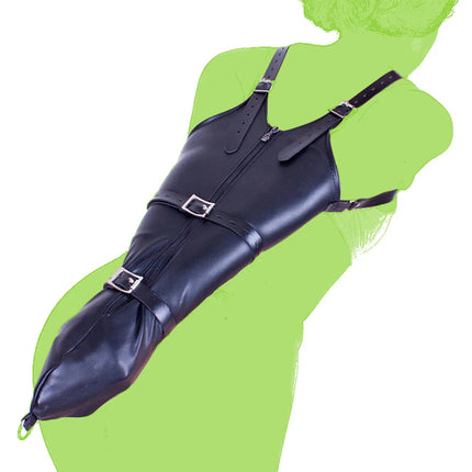 BDSM Bind Leg/Arm Binder,Behind Back Bondage Armbinder Leather Straight Jacket Slave Lockable Glove With Shoulder Straps Sex Kit
