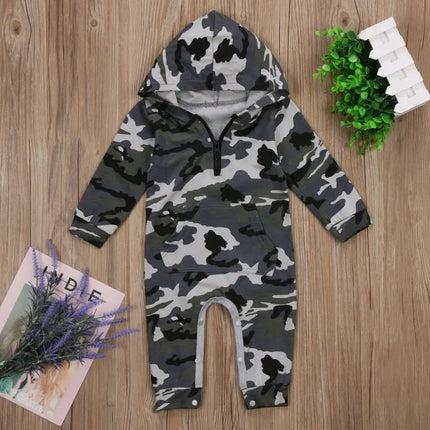 0-24M Baby Boy Hooded Boy Camouflage Romper Newborn Baby Camo Long Sleeve Romper Infant Jumpsuit Boys Outfit Warm Spring Autumn