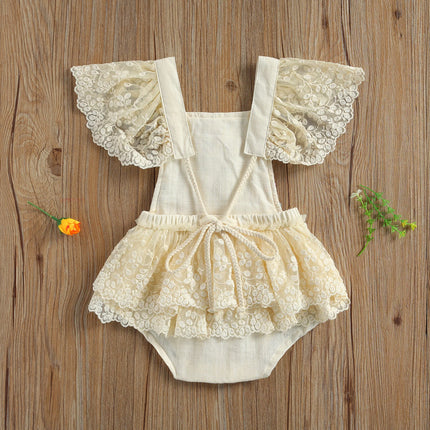 Citgeett Summer Newborn Baby Girls Lace Bodysuit Loose Fly Sleeve Tie-up Playsuit Cute Clothes
