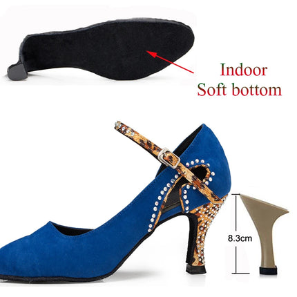 Latin Shoes Salsa Tango Sports Shoes Wedding Shoes Closed Toe Rhinestones Modern High Heels Blue Black