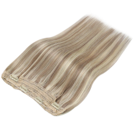 VeSunny Fish Wire Hair Extensions Natural Human Hair Brown Machine OnePiece Hair Extension Invisible Fishing Wire with 2 Clips