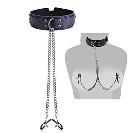 Leather Choker Neck Collar Metal Chain Nipple Breast Clamp Clip Bdsm Bondage Slave Erotic Sex Toys For Women Couples Adult Games