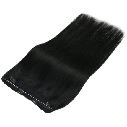 VeSunny Fish Wire Hair Extensions Natural Human Hair Brown Machine OnePiece Hair Extension Invisible Fishing Wire with 2 Clips
