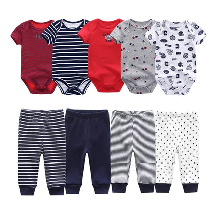 Newborn Clothes Set Bodysuits+Pants 9Pcs Baby Girl Outfits Pink Sweet Toddler Boy Autumn Clothing 0-12M Infant Birth Gift Soft