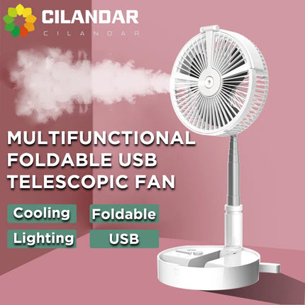 Portable USB Mobile Power Humidifying Spray Illumination Small Fan 2026 New Folding Retractable Design for Home Office Outdoor