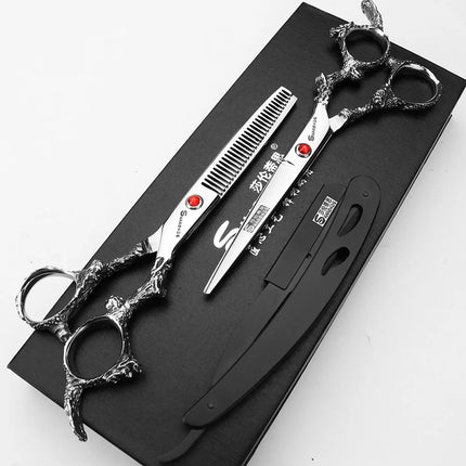 Sharonds 6/7/8 Silver Black Dragon Handle Hair Salon Hairdressing Scissors High Quality 440c Steel Professional Cutting Scissors