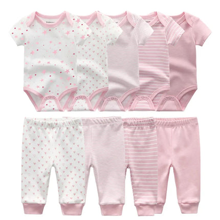 Newborn Clothes Set Bodysuits+Pants 9Pcs Baby Girl Outfits Pink Sweet Toddler Boy Autumn Clothing 0-12M Infant Birth Gift Soft