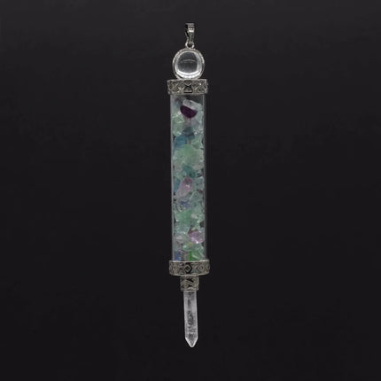 KFT Natural Healing Crystal Quartz Tourmaline Lapis Lazuli Long Pillar Wishing Bottle Reiki Stone Pendulum Pendant Jewelry