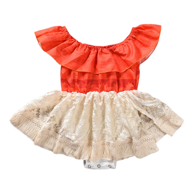 Toddler Baby Girls Kids Moana Polynesian Princess Fancy Dress Sister Matching Lace Patchwork Book Week Costume Sundress