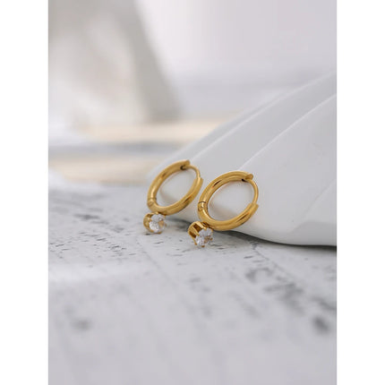 Yhpup Stainless Steel Minimalist Hoop Earrings Stylish Shiny Cubic Zirconia Earrings бижутерия для женщин Engagement Gift