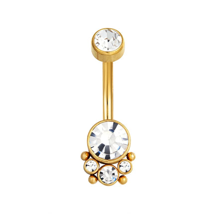 Zircon Golden Belly Button Rings Stainless Steel Piercing 14G 1.6mm 10mm Navel Bar Body Jewelry Men Women Sexy Beach Accessories