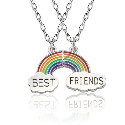 Romantic Best Friends Honey Love Couple Pendant Necklace 2 Pcs/Set Rainbow Broken Heart BFF Good Friends Friendship Jewelry Gift