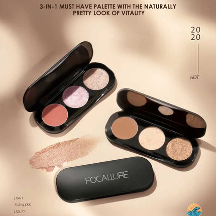 Focallure 3 In 1 Makeup Palette Blush&Highlighter Face Matte Highlighter Powder Illuminated Bronzer Blusher Powder