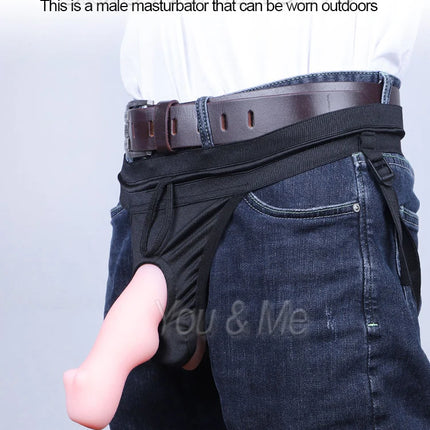 Go Out Wear Airplane Cup Pocket Pussy Male Masturbation Cup Strap On Realistic Dildo Hollow Penis Panties Sex Toys For Men Gay