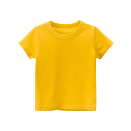 2024 Summer Girls Boys Solid T-Shirts Clothes 100% Pure Cotton Short Sleeve Yellow Red Green Kids UnderShirt Bottoming Clothing